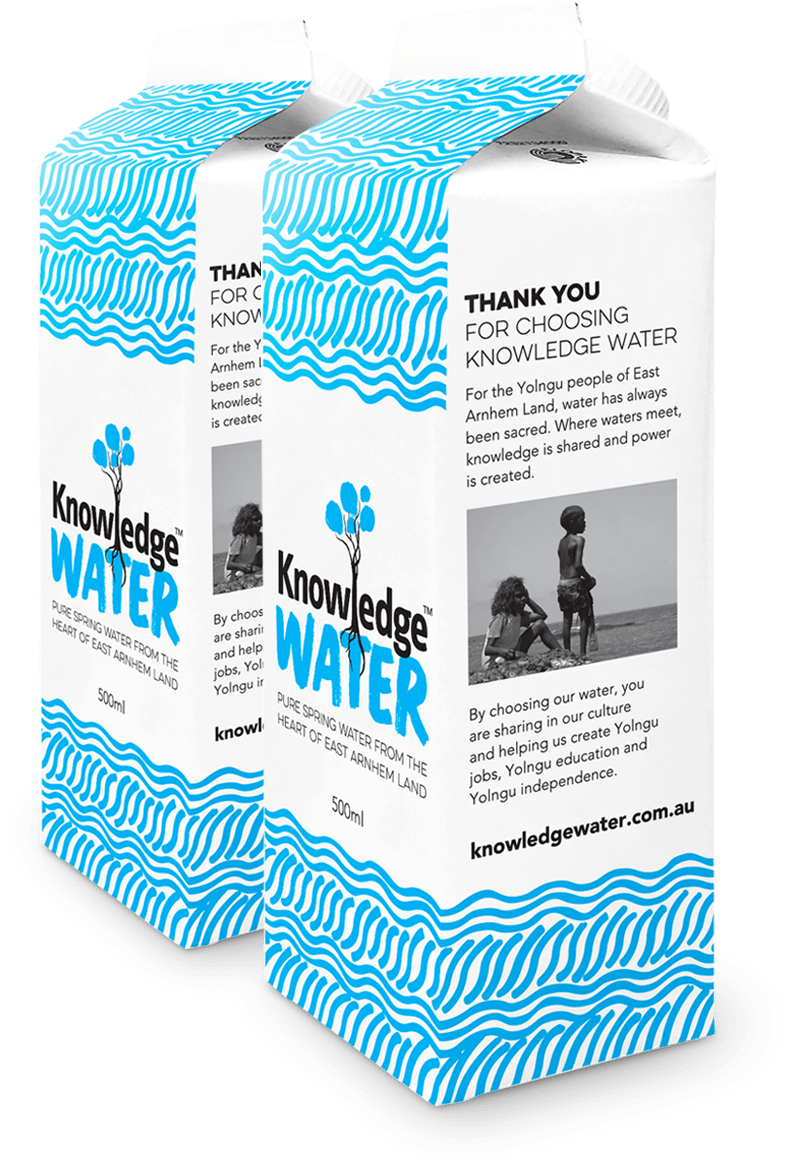 Two recyclable reusable and BPA free cartons of Knowledge Water the cartons displaying the logo and story on white background
